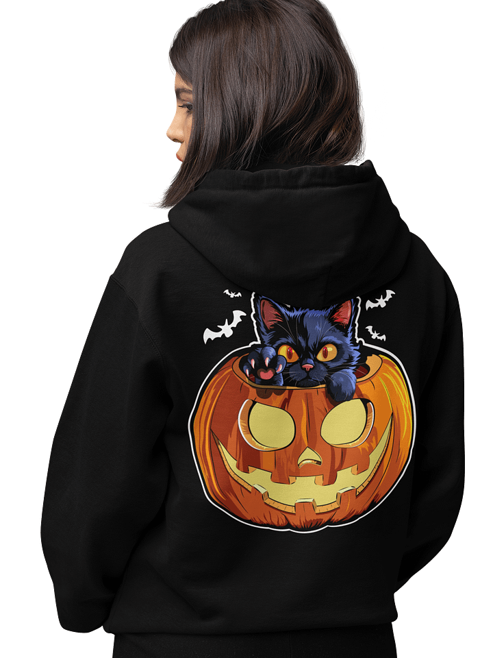 Black Cat in Pumpkin Graphic– Back Print Halloween Hoodie for Cat Lovers product image (2)