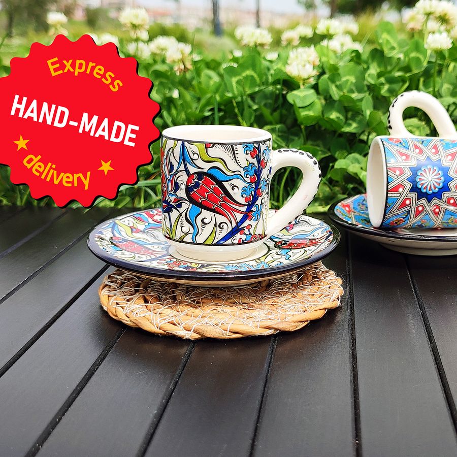 Ceramic coffee set (Iznik, white) — handmade pottery, Turkish ceramic product image (3)