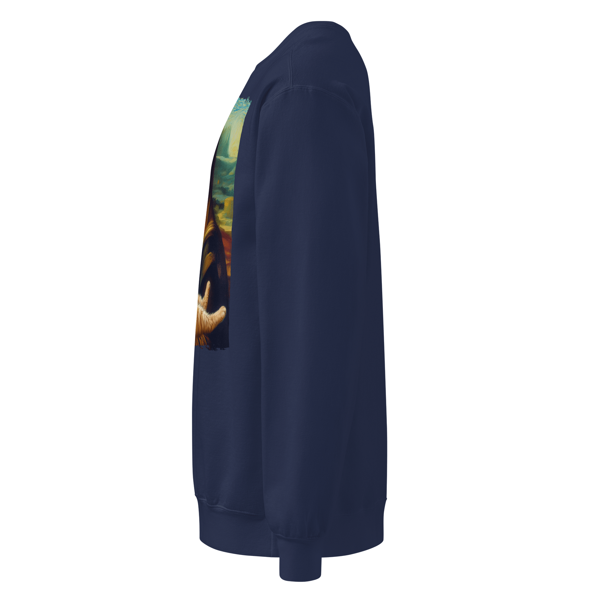 Mona Lisa sweatshirt with orange cat graphic funny art parody unisex pullover for cat lovers unique cozy gift idea clothing product image (3)