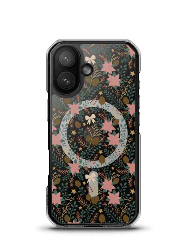 MagSafe® clear case for iPhone enchanted forest blooms. Botanical Christmas design with poinsettias and winter details product image (3)