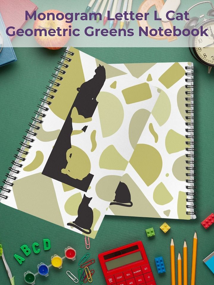 Monogram Letter L Cat Lover Geometric Greens Notebook product image (1)
