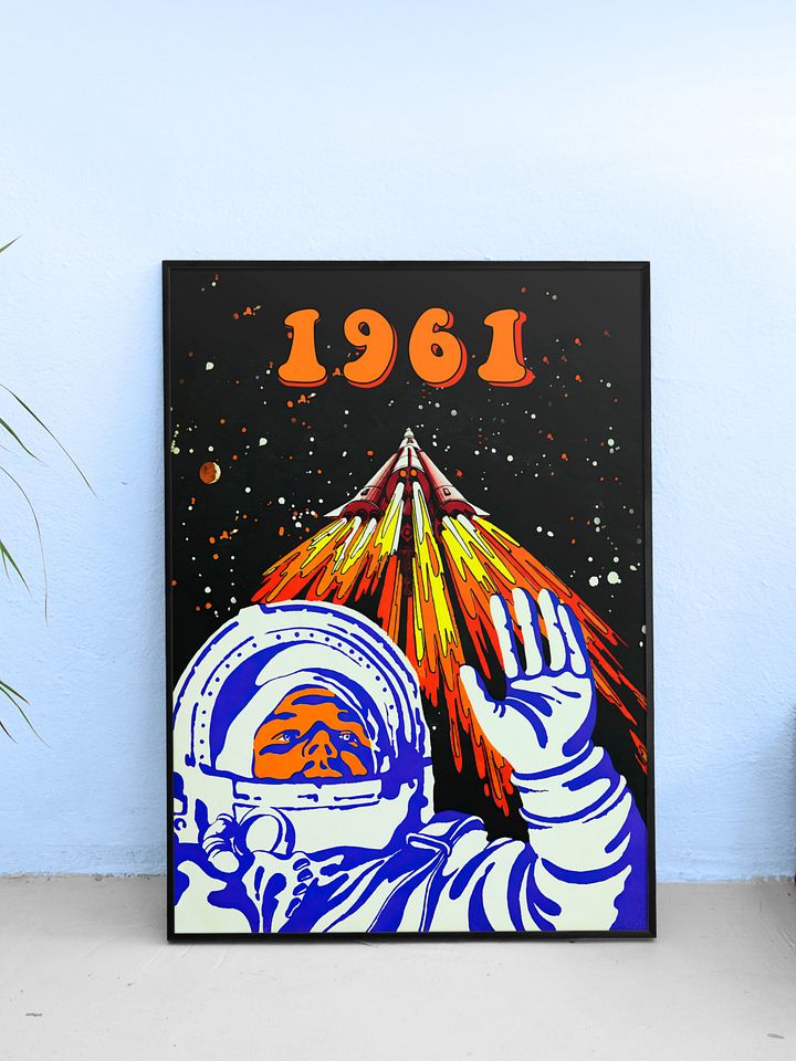 Gagarin, USSR 1976 — Soviet vintage space art poster, soviet poster, propaganda poster, soviet retro space, space wall art product image (1)