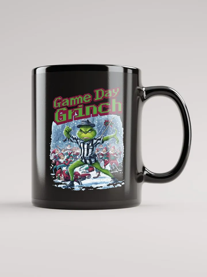 Game Day Grinch Christmas Football Glossy Black Mug product image (1)