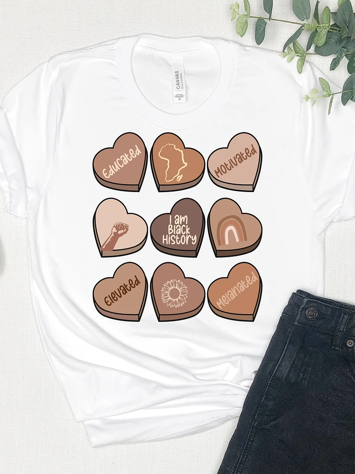 Melanated Pride: Bella Canvas White Tee with Brown Hearts - Educated Melanin Magic product image (1)