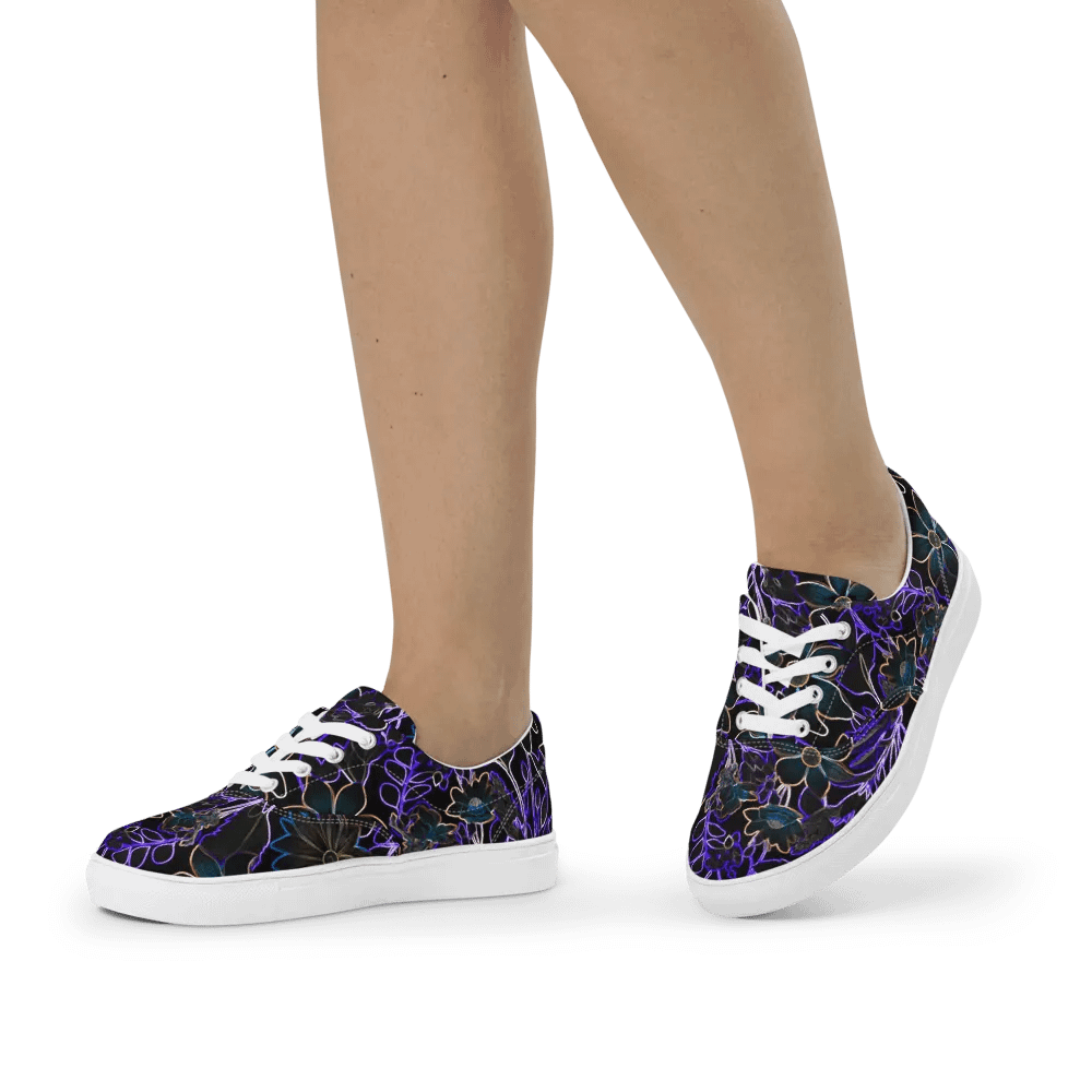 Trippy Floral Purple,Teal /Women's Lace-Up Canvas Shoes by Allcolor product image (9)