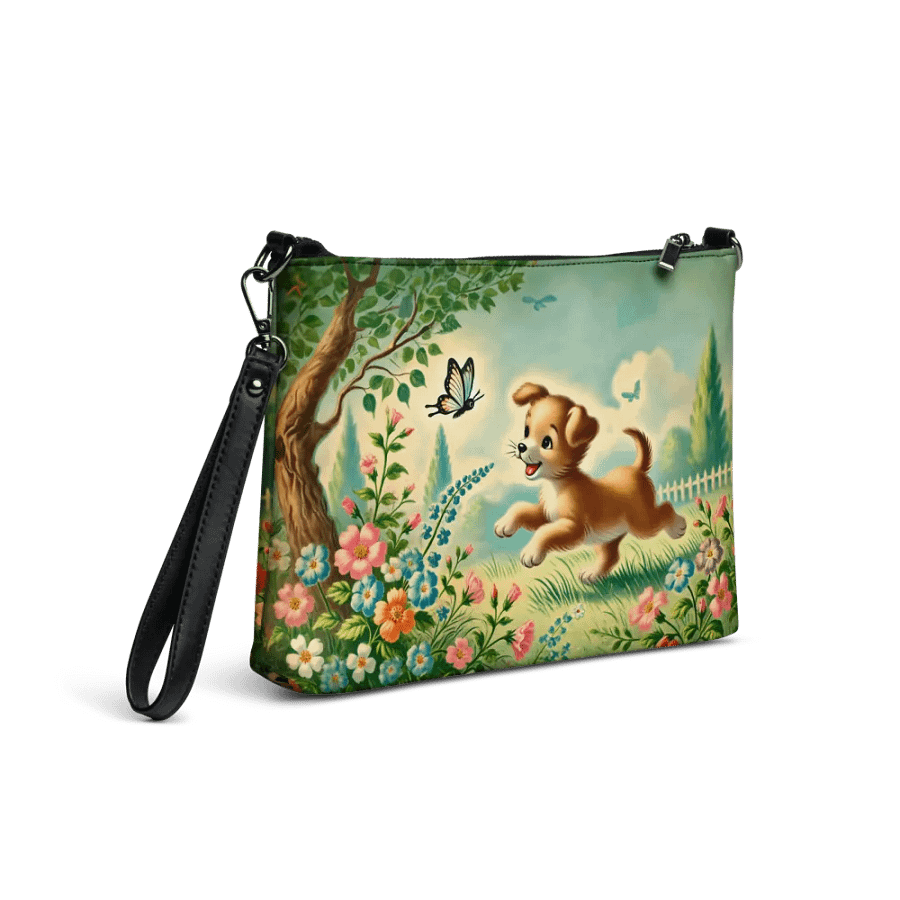 Puppy Butterfly Flower Garden Crossbody Bag - Retro Purse product image (4)