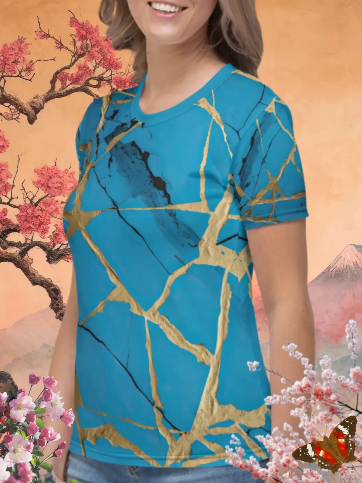 Blue & Gold Kintsugi Print T-Shirt product image (2)