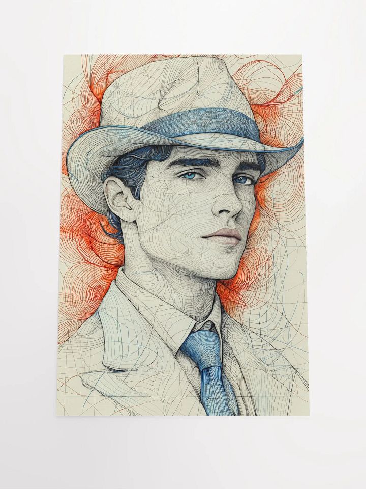 Retro Charm: Line Art Portrait of a Man in a Blue Tie product image (1)
