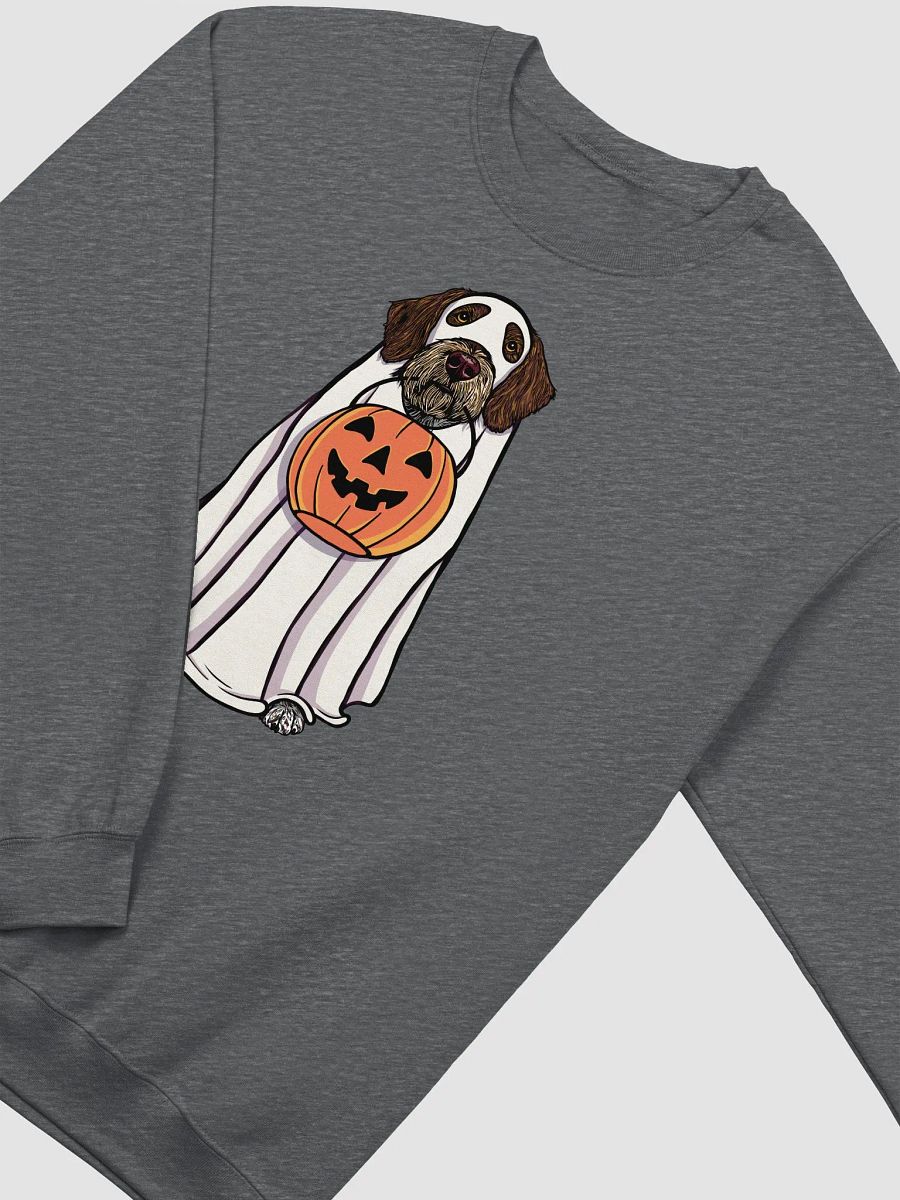 Funny Halloween German Wirehaired Pointer Sweatshirt | Funny Dog Wearing a Ghost Costume and Holding a Pumpkin Basket product image (8)