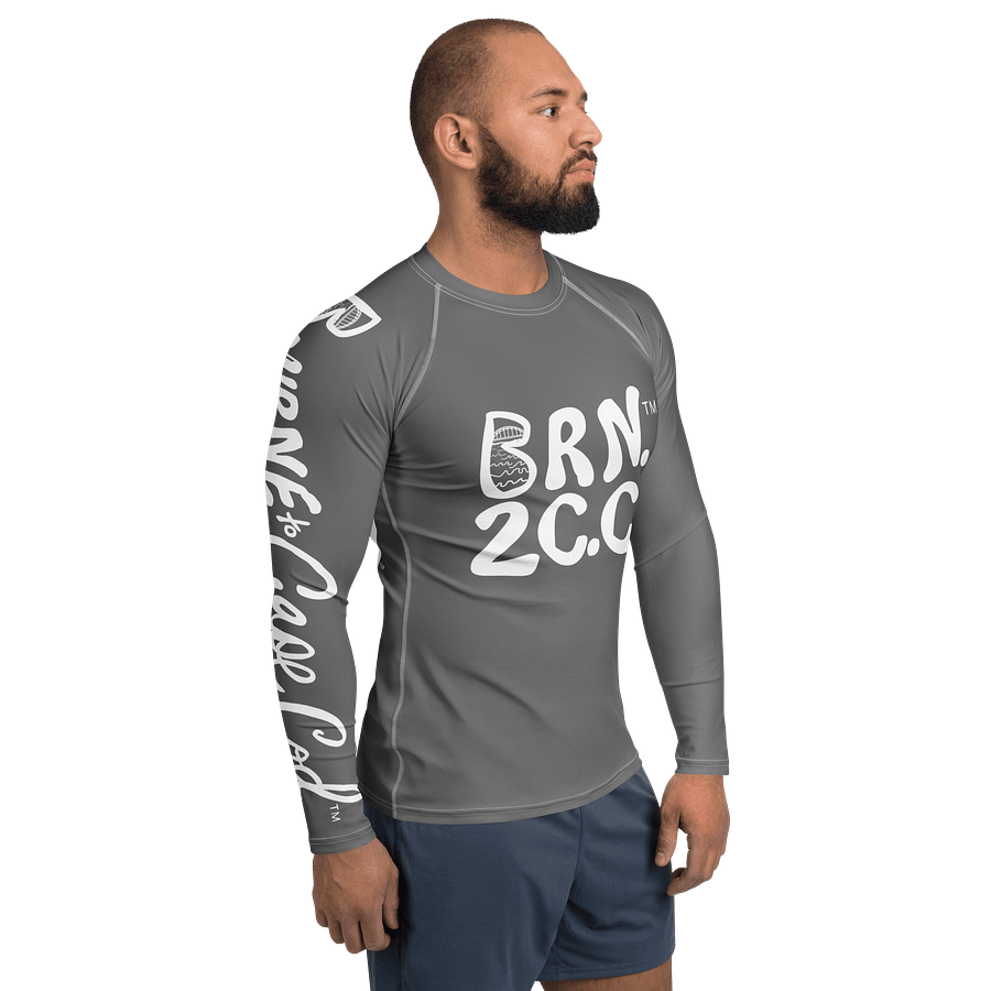 BRN.2C.C.™ /BOURNE to Cape Cod™ | Men’s Long Sleeve Rash Guard | UPF 50+ Active Coastal Shirt | White Logos on Grey product image (4)