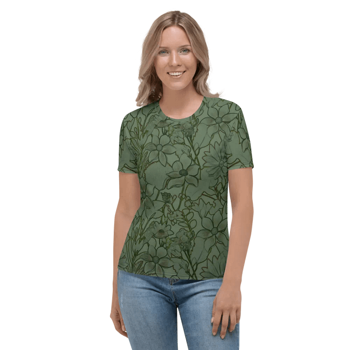 Line art Green and Dark green Floral/All-Over Print Women's Crew Neck T-Shirt by Sublicolor product image (2)