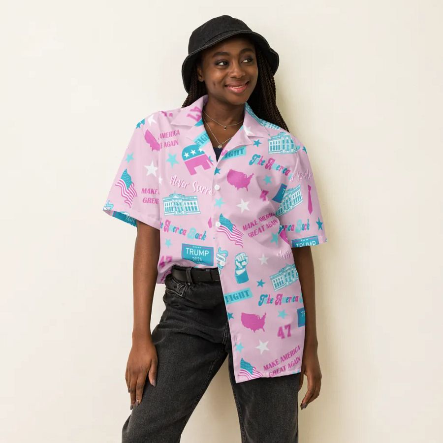 Trump 2024 Republican Pink Pattern Unisex Hawaiian Shirt - Patriot Trump Supporter Make America Great Again product image (6)