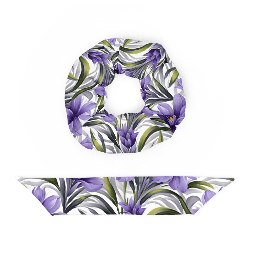 Hair Scrunchie - Purple Floral Pattern on White Background product image (4)