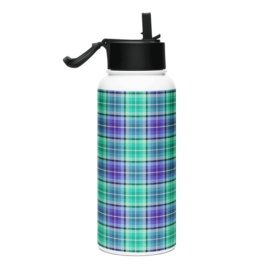 Bright Green and Purple Plaid Water Bottle product image (1)