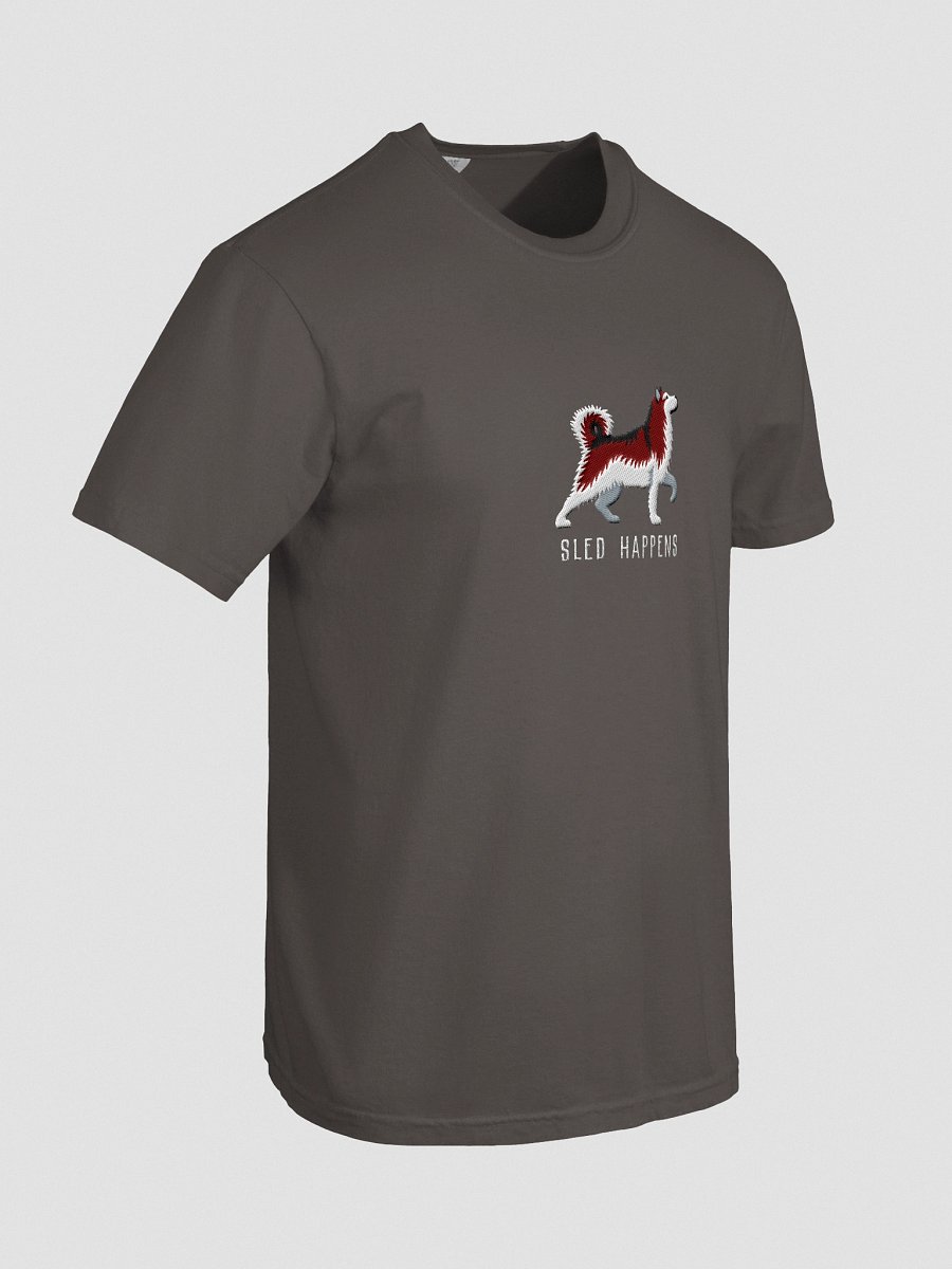 Sled Happens T-Shirt(Embroidered) of an Alaskan Malamute(Red & White) product image (48)