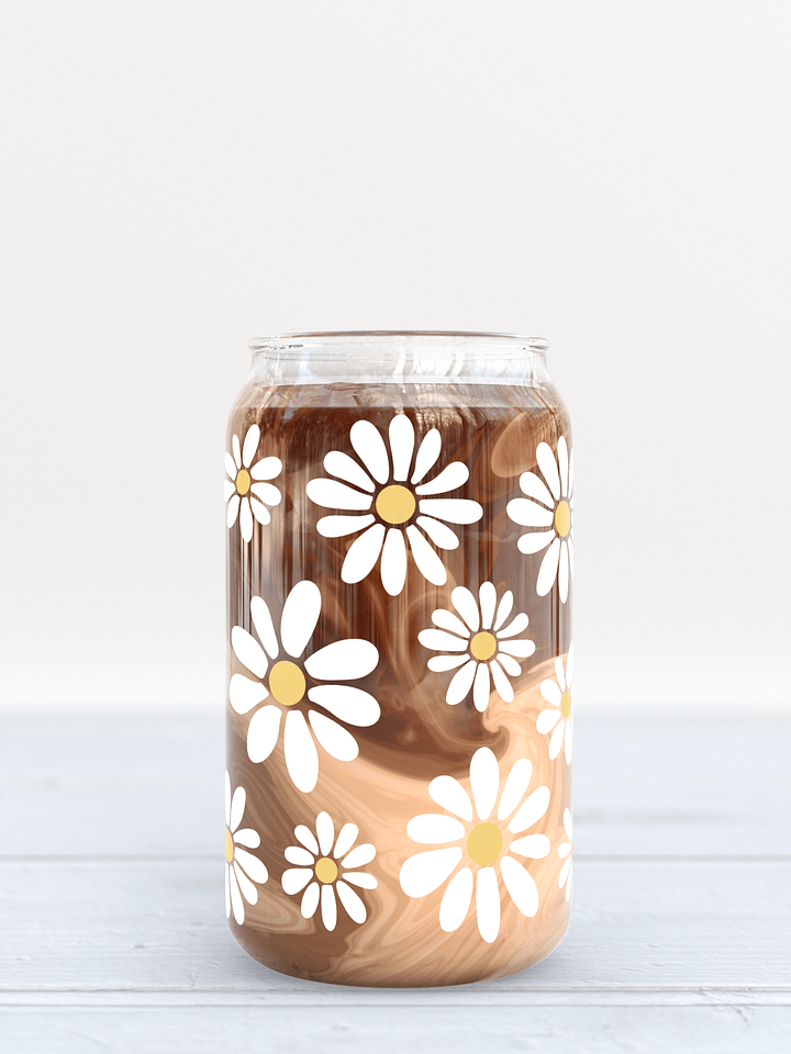 Retro Daisy Design Glass Can Cup Earthy product image (1)