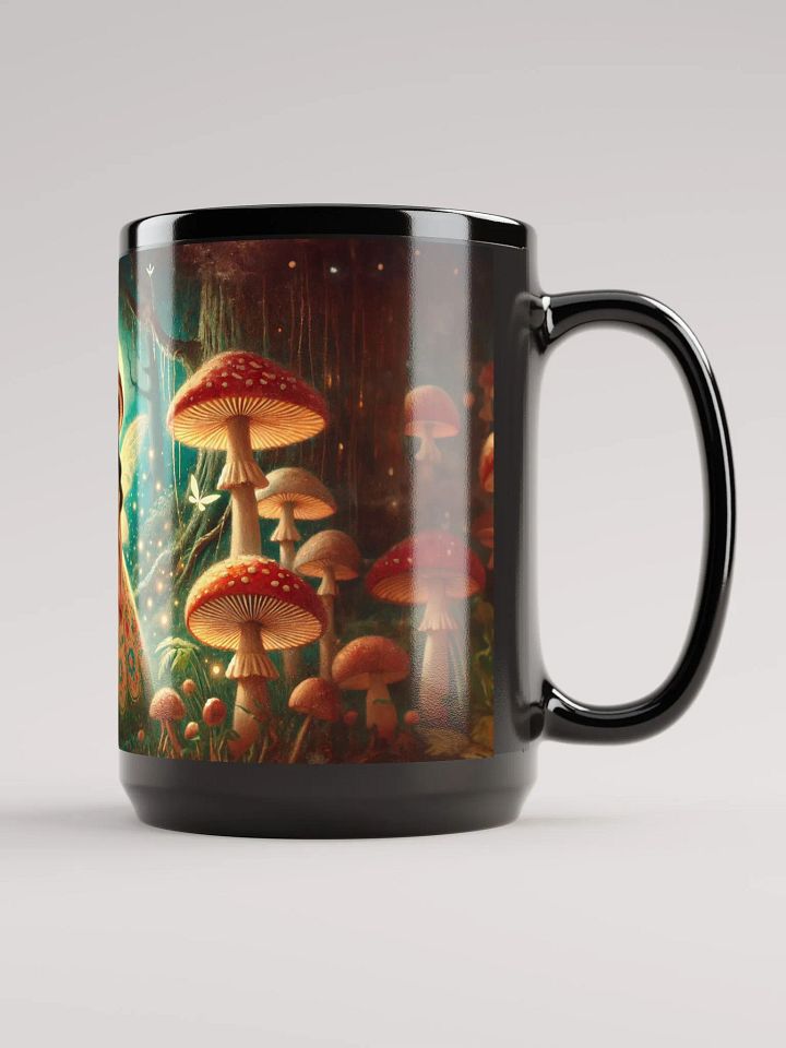 Mushroom Fairy Coffee Cup - 15 oz Black Glossy Mug product image (2)