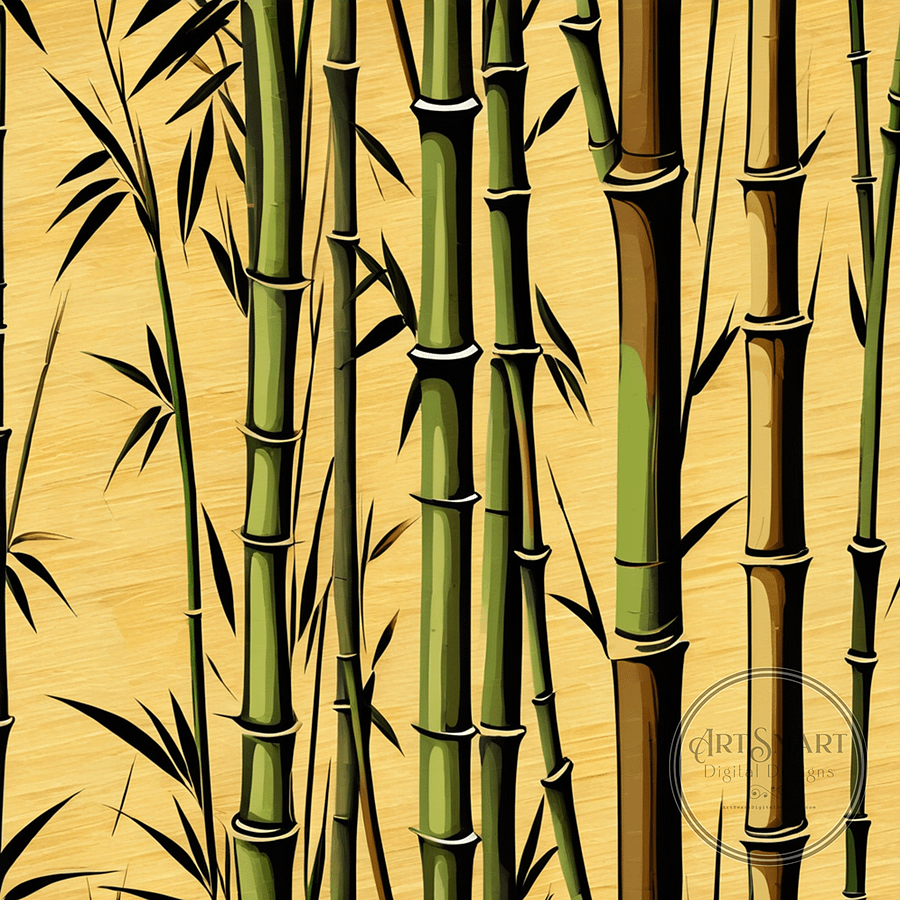 Seamless Pattern - Bamboo in Green and Brown on Yellow product image (1)