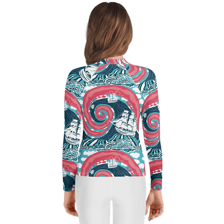 Girls' | YOUTH | Rash Guard | Kraken Vibes, Nautical Adventure | Coastal Swim Shirt for Kids | UV Protection Activewear product image (2)
