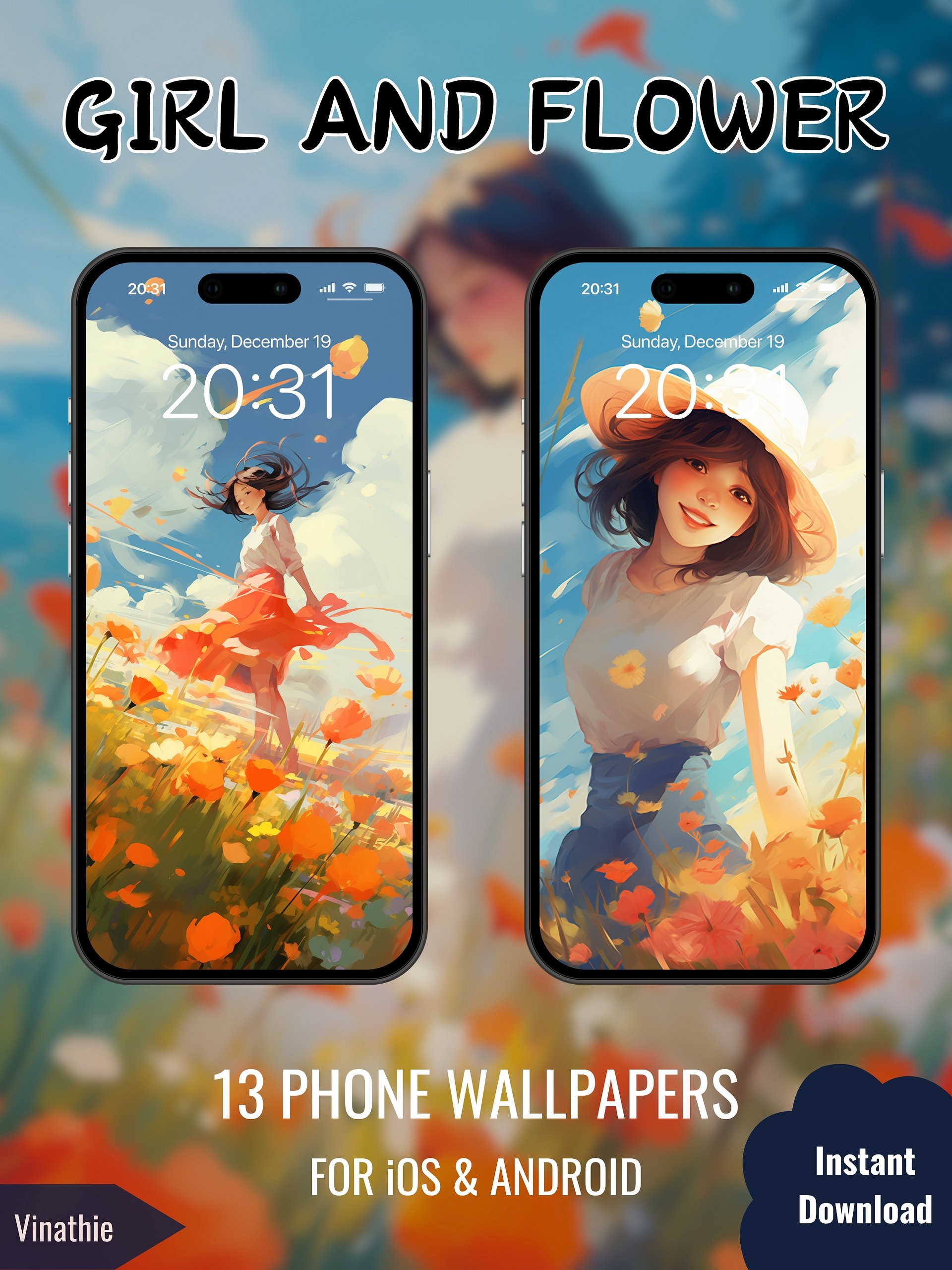 Girl And Flower | Anime Girl | Phone Wallpaper product image (3)