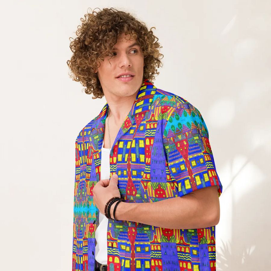 Abstract Playful Houses 2 Unisex Hawaiian Shirt product image (4)