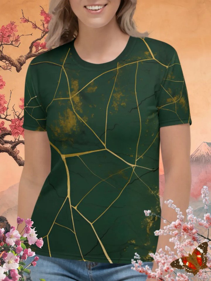 Green & Gold Kintsugi Print T-Shirt product image (1)