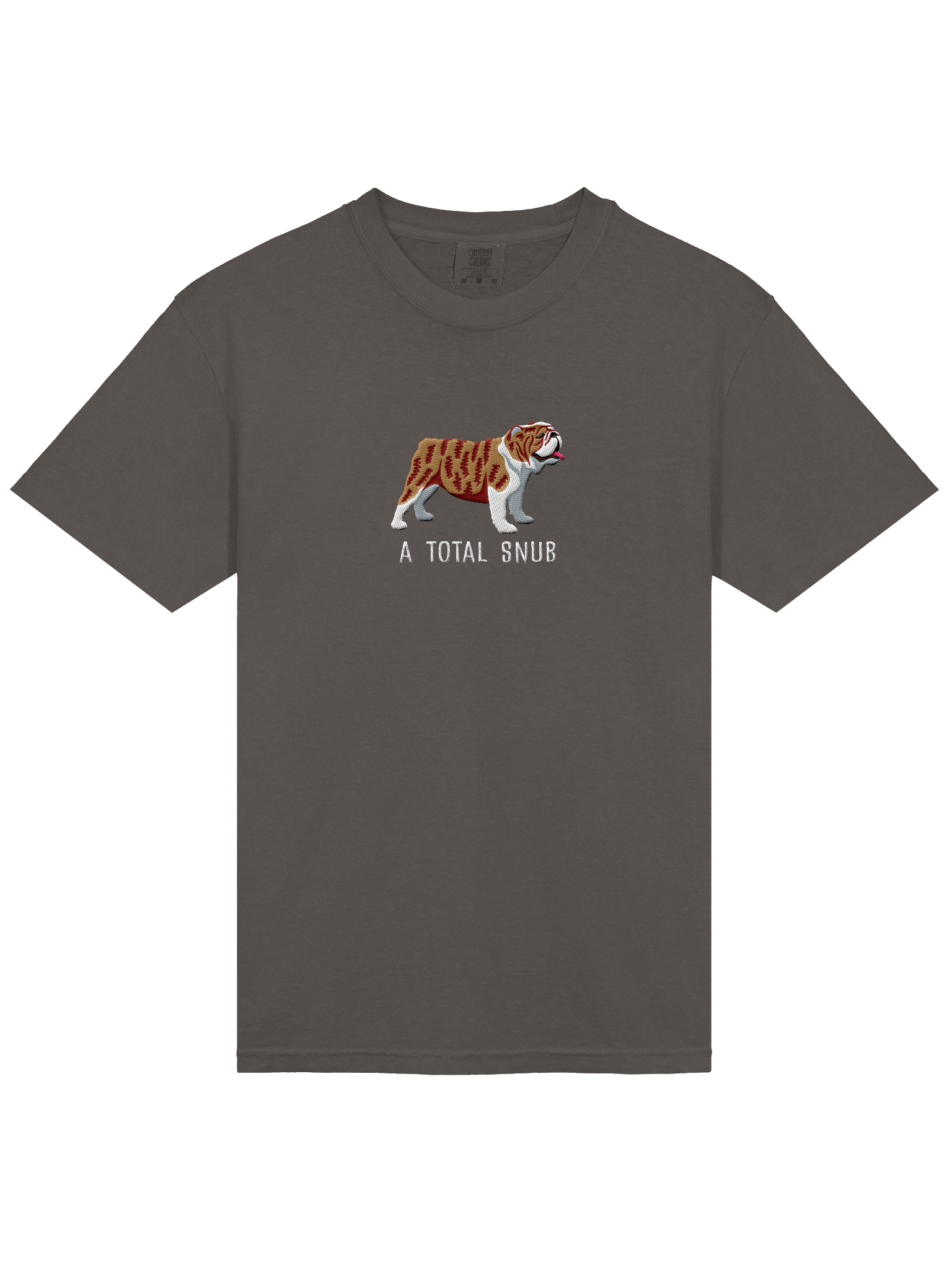 A Total Snub T-Shirt(Embroidered) of an English Bulldog(Brindle & White) product image (17)