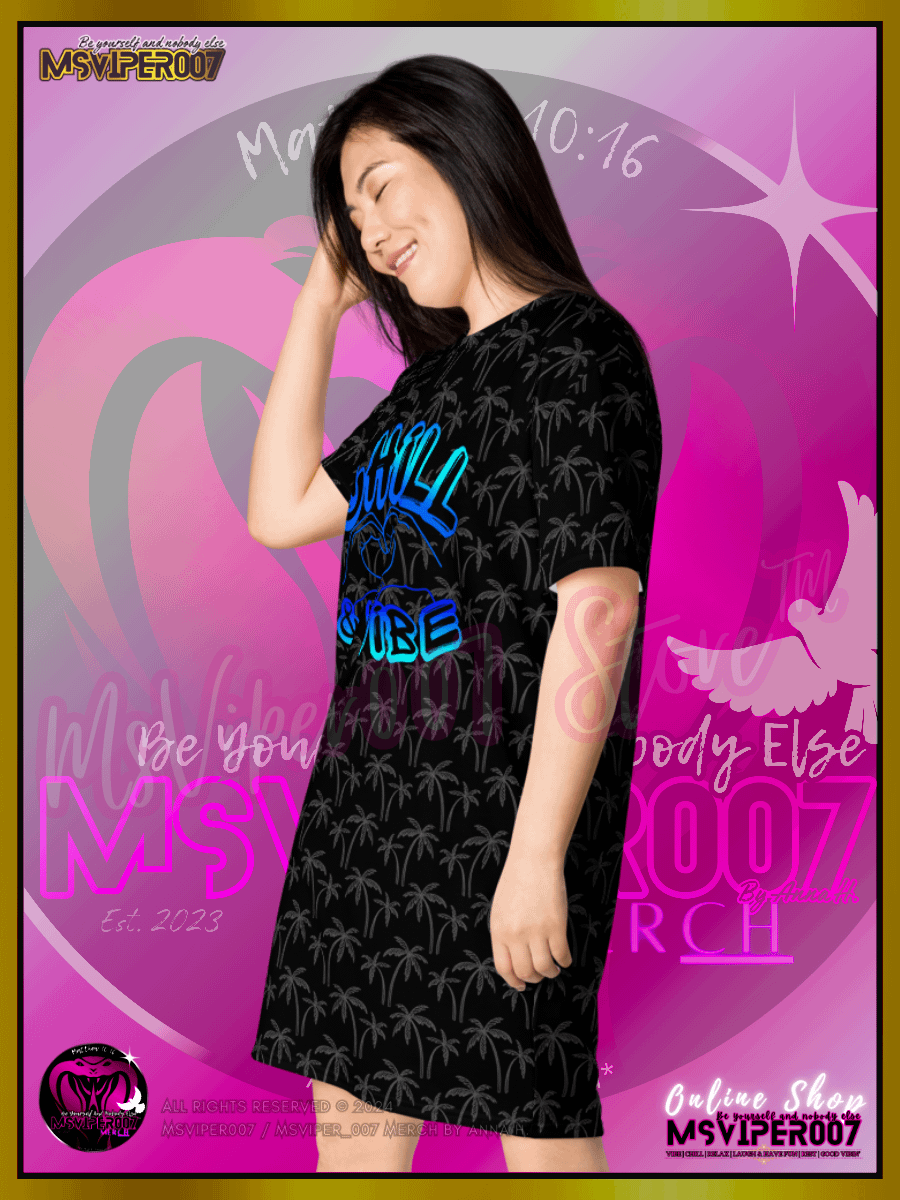 T-SHIRT DRESS - MSVIPER007'S "CHILL & VIBE™" (black/oasis blue | V2 ) T-SHIRT DRESS BY ANNA H. product image (4)
