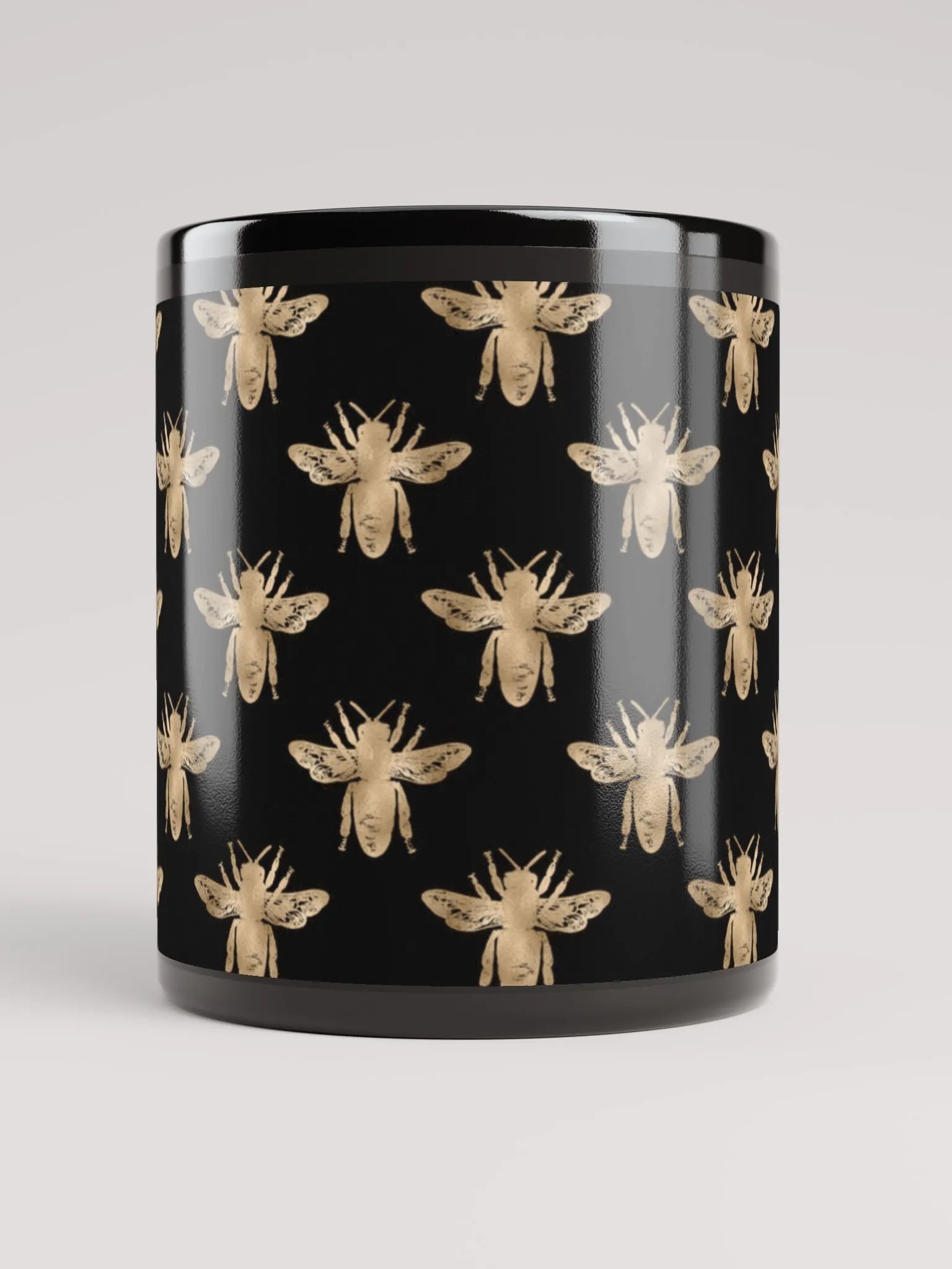 Golden Bees Patterned Black Mug product image (5)