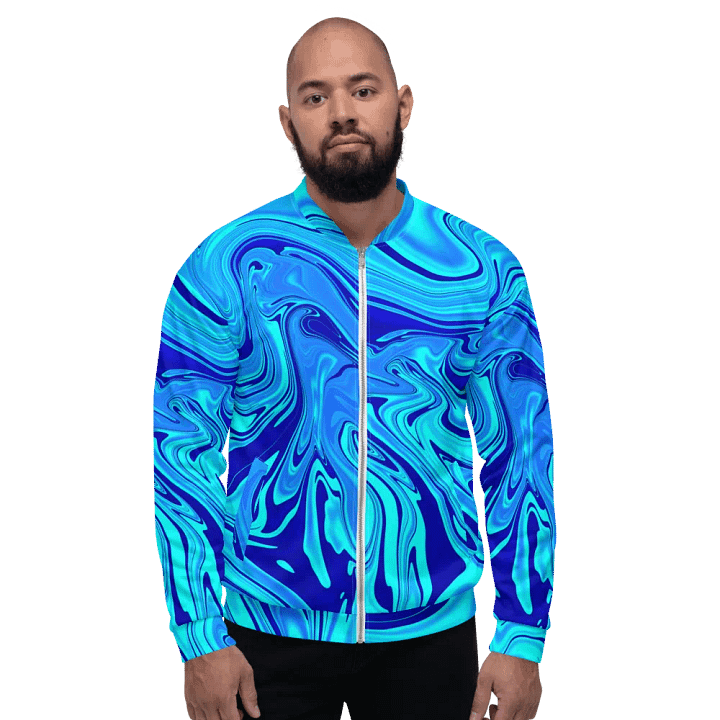 Unisex Bomber Jacket - Light and Dark Blue Digital Fluid Art product image (2)