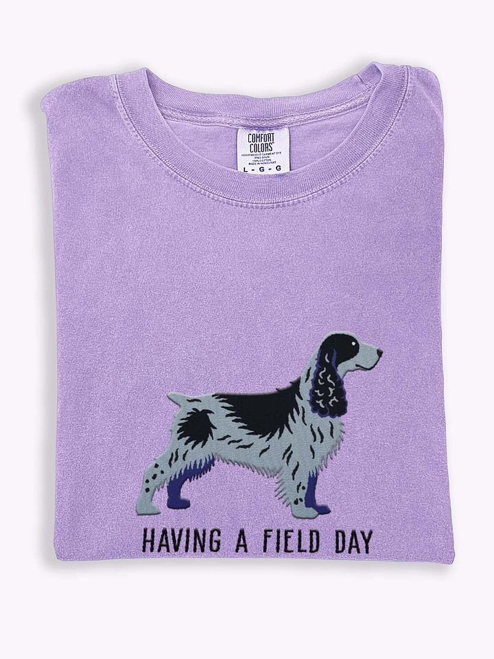 Having a Field Day T-Shirt(Embroidered) of a Field Spaniel(Blue Roan) product image (1)