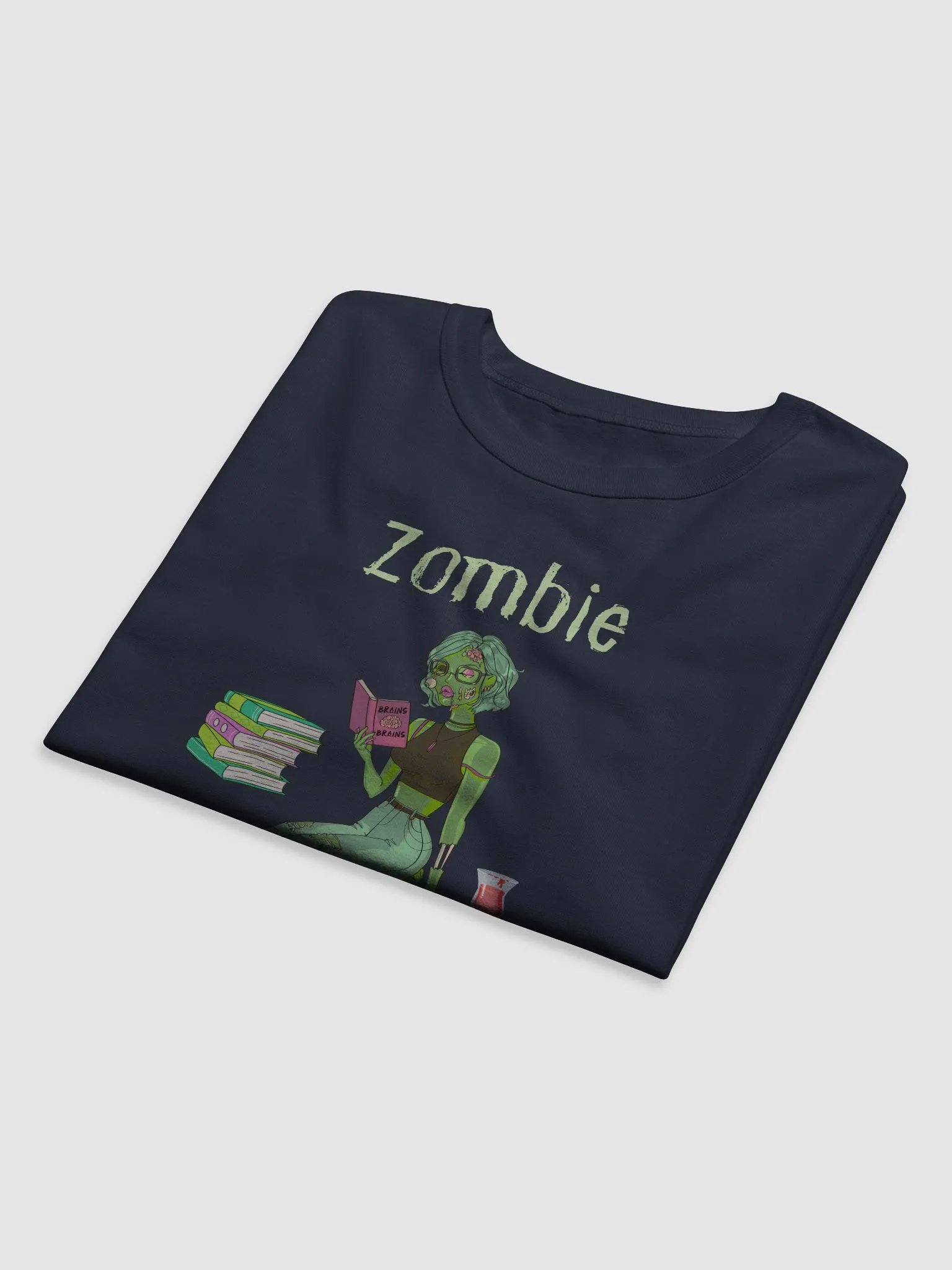 Zombie Book Lover Navy Relaxed T-shirt product image (6)