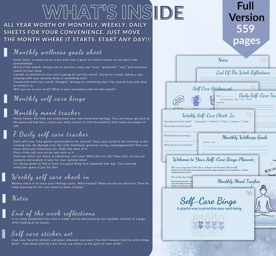 Self-Care Bingo Planner – Digital & Printable | Gentle Wellness Tracker | Self care love mindfulness journal | Slow living Diary | Relaxing product image (4)