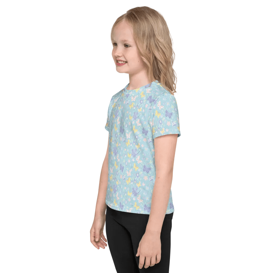 Spring Tiny Print Butterfly Pattern in Turquoise Blue Kids T-Shirt product image (3)
