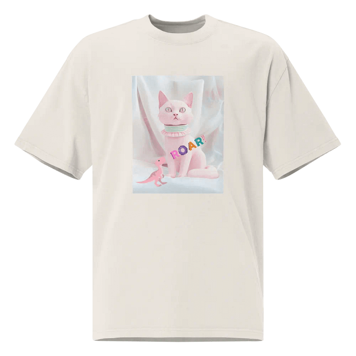 Pastel Fantasy: Cat and Dinosaur Premium Oversized Faded T-Shirt product image (1)