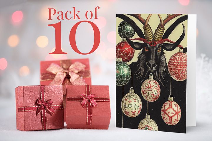 Vintage Horned Black Goat with Baubles Ugly Sweater Christmas Cards Pack of 10 • 5×7 product image (2)