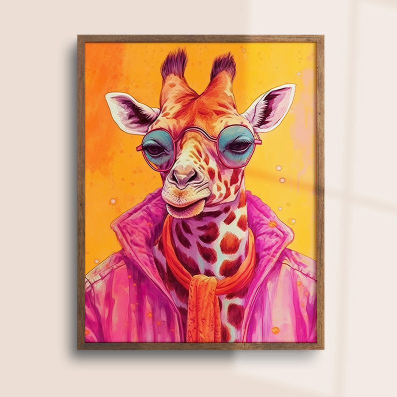 Colorful Animal Fashion Art DIGITAL Print Set of 6 ~Peacock, Panda, Giraffe, Toad, Flamingo~ product image (11)