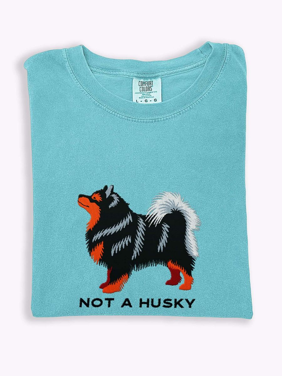 Not a Husky T-Shirt(Embroidered) of a Finnish Lapphund(Black & Tan) product image (1)