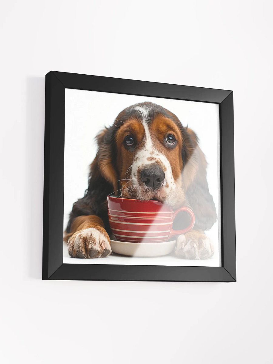 Cute Coffee Lover Basset Hound Puppy Framed Wall Art product image (2)