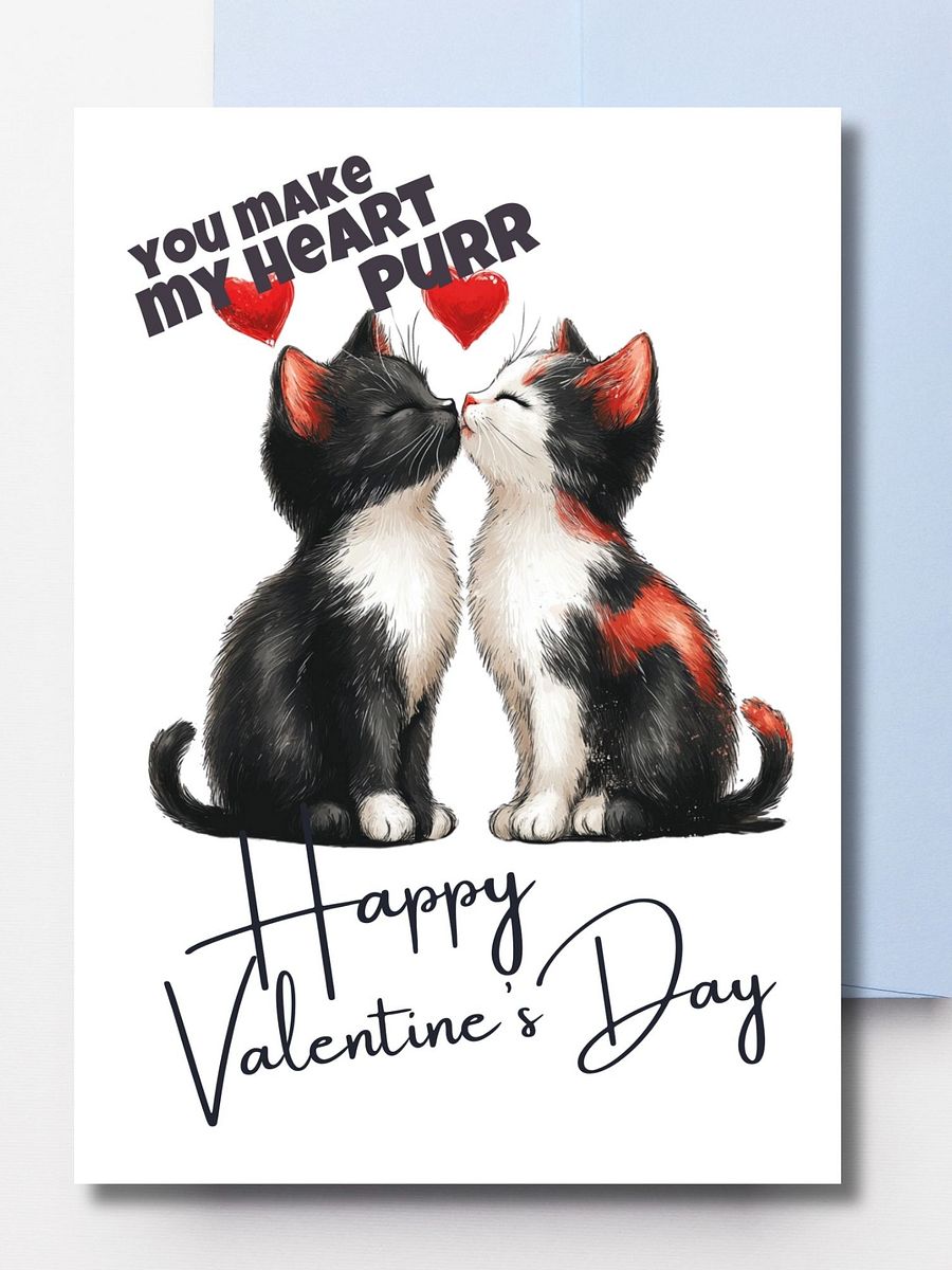 Printable Valentine's Card You Make My Heart Purr Two Kissing Cats product image (5)
