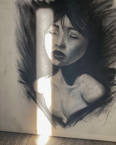 Another charcoal 🖤 I  wanted to emphasize the shadows and really utilize the black background on this one so it almost looked...
