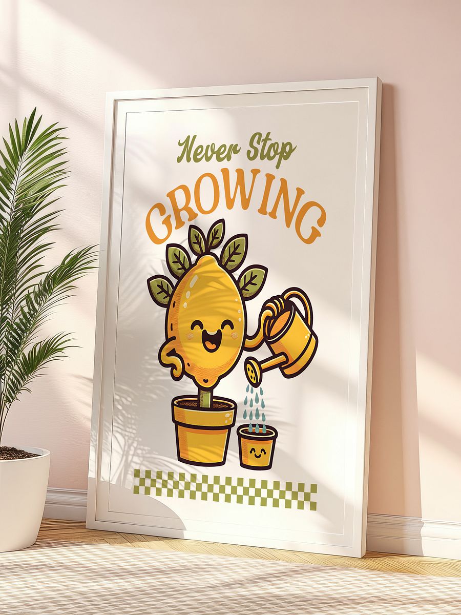 Never Stop Growing Lemon Tree Mascot Inspirational Retro Art Print product image (10)