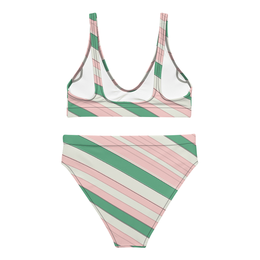 Diagonal Resort Stripes Green and Pink High-Waisted Bikini product image (2)