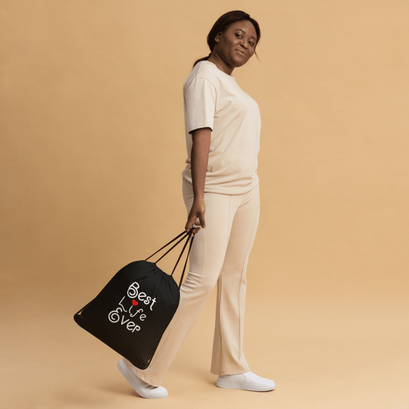 'Best Life Ever' Black Drawstring Bag product image (2)