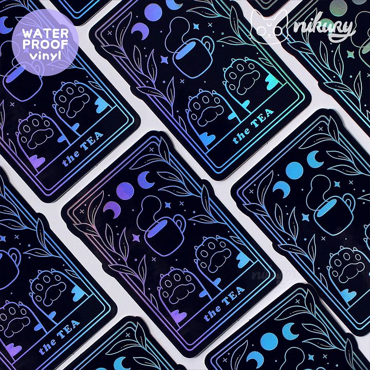 Holographic The Tea Cat Tarot Sticker product image (1)