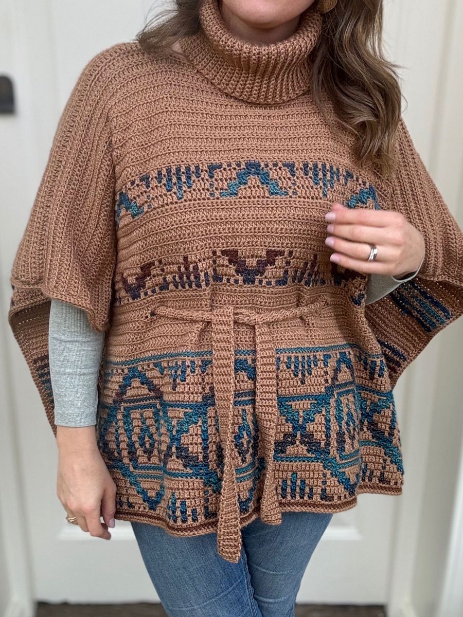 Labyrinth Poncho Adult Sizes XS to 5XL, Mosaic Crochet Poncho Pattern PDF product image (7)