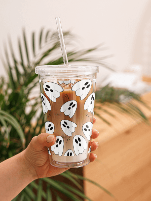 Floating Ghosts – Halloween Double Wall Clear Plastic Tumbler (16 oz) product image (2)