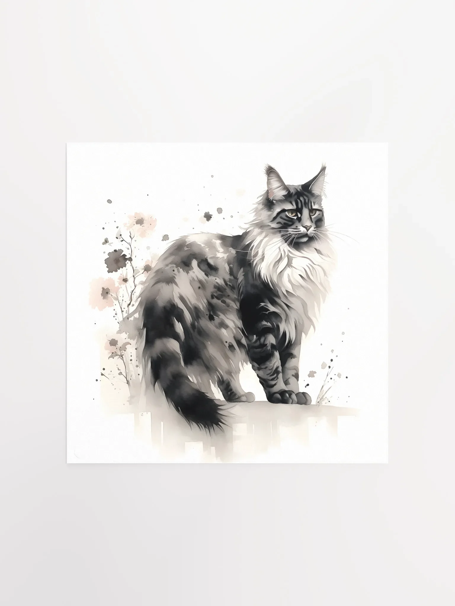 Maine Coon Floral Ink Art Print product image (1)
