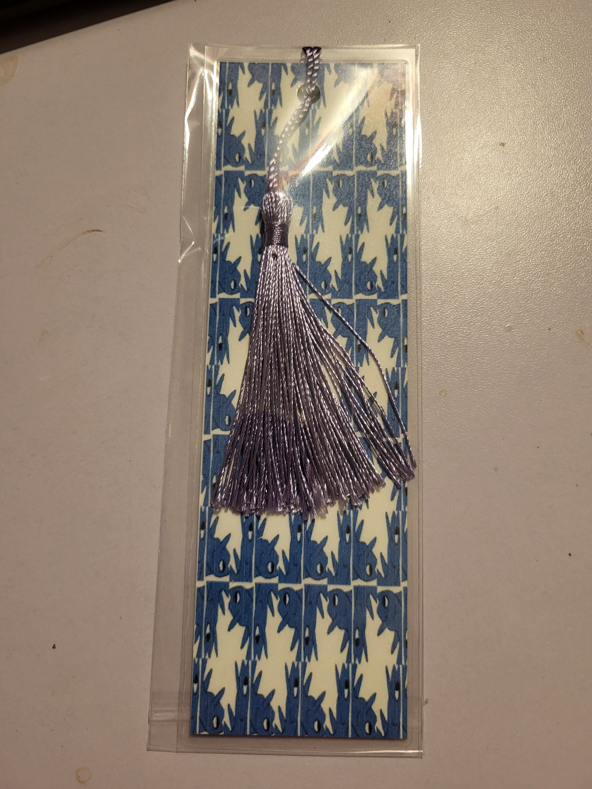 Cartoon Blue Fish Patterned Laminated Bookmark with Tassel product image (2)