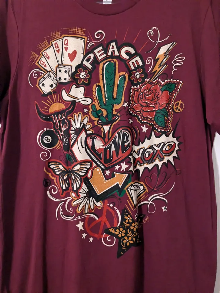 M Red/Burgundy Peace and Love Short Sleeve Tee product image (2)